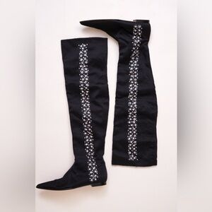 Andrea Pfister Boots Vintage Black Beaded Rhinestone Thigh High Size 40 $2100